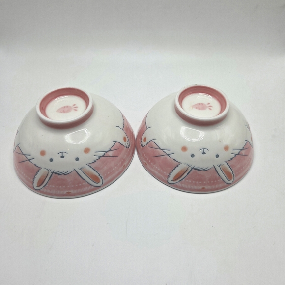 Pink Bunny Rabbit Japanese Ceramic Rice  Bowls - Picture 4 of 7